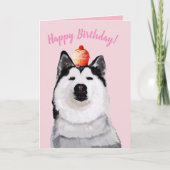 Happy Birthday Funny Post Card, Husky, Cake Karte (Vorderseite)