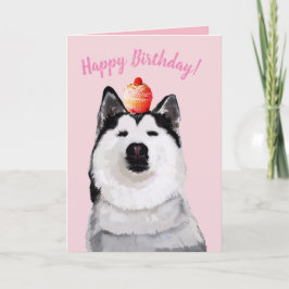 Happy Birthday Funny Post Card, Husky, Cake Karte