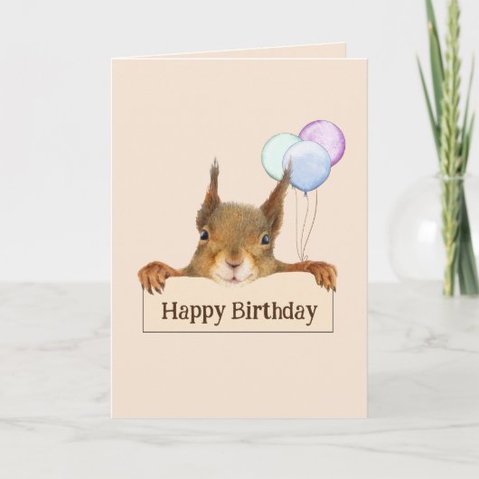 Happy Birthday Funny Squirrel Balloon Custom Text Karte (Vorderseite)