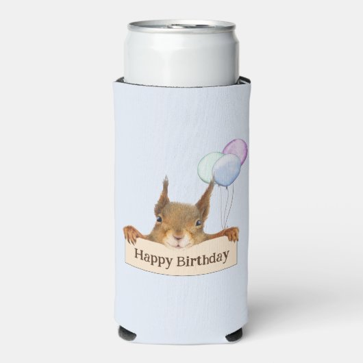 Happy Birthday Funny Squirrel Balloon Custom Text Selters Dosenkühler (Seltzer Vorderseite)