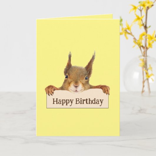 Happy Birthday Funny Squirrel Custom Text Karte (Gelbe Blume)