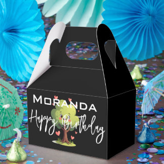 Happy Birthday Gable Favor Box Black Tree Hearts Geschenkschachtel