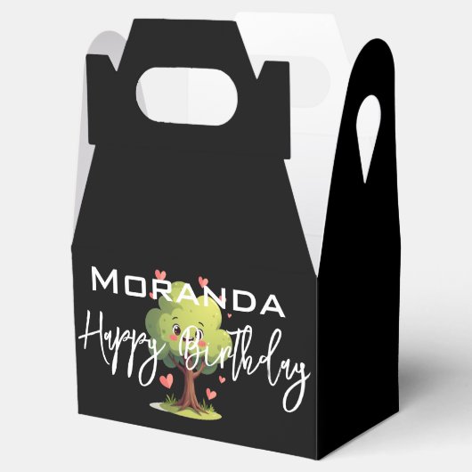 Happy Birthday Gable Favor Box Black Tree Hearts Geschenkschachtel (Geöffnet)