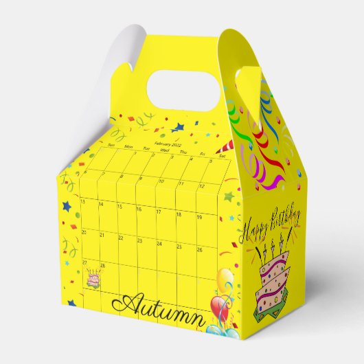 Happy Birthday Gable Favor Box Februar 2022Gelb Geschenkschachtel (Vorderseite)