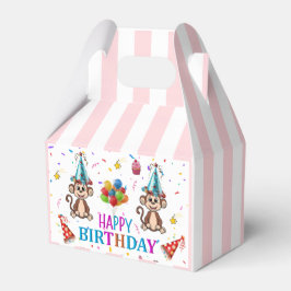 Happy Birthday Gable Favor Box Pink Stripe Monkeys Geschenkschachtel