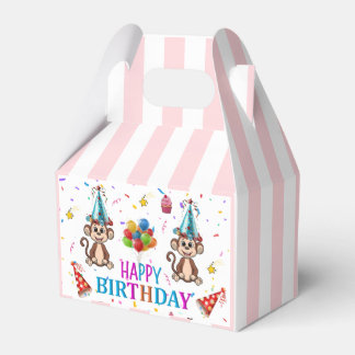 Happy Birthday Gable Favor Box Pink Stripe Monkeys Geschenkschachtel