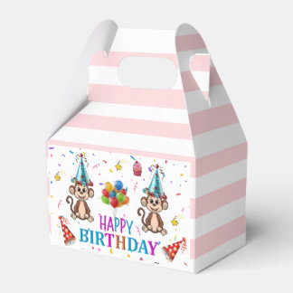 Happy Birthday Gable Favor Box Pink Stripe Monkeys Geschenkschachtel