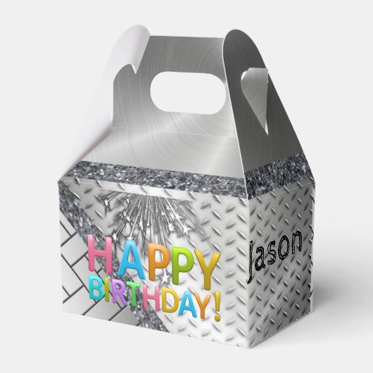 Happy Birthday Gable Favor Box Silver Geschenkschachtel (Rückseite)