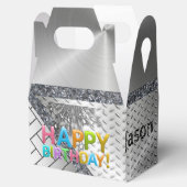 Happy Birthday Gable Favor Box Silver Geschenkschachtel (Geöffnet)