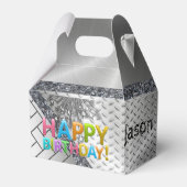 Happy Birthday Gable Favor Box Silver Geschenkschachtel (Vorderseite)