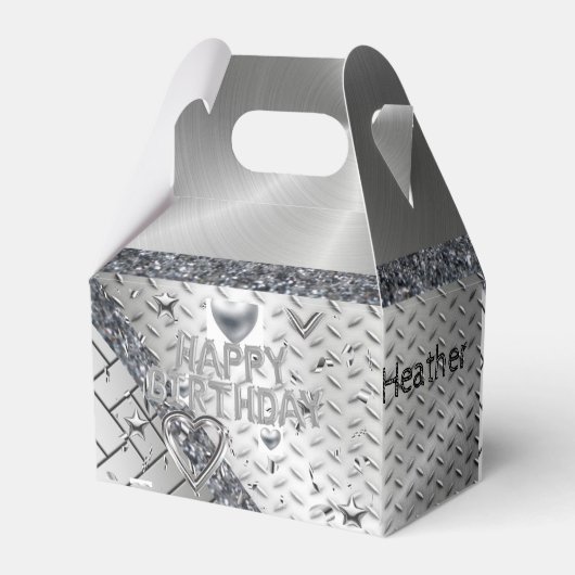 Happy Birthday Gable Favor Box Silver Geschenkschachtel (Rückseite)