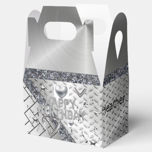 Happy Birthday Gable Favor Box Silver Geschenkschachtel (Geöffnet)