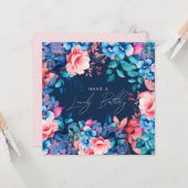 Happy Birthday Garden Bloral Blush Navy Blue Karte (Vorderseite/Rückseite Beispiel)