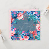 Happy Birthday Garden Floral Blush Dusty Blue Karte (Vorderseite/Rückseite Beispiel)