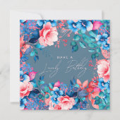 Happy Birthday Garden Floral Blush Dusty Blue Karte (Vorderseite)