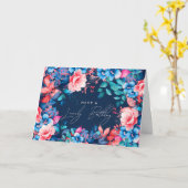 Happy Birthday Garden Floral Pink Navy Blue Karte (Gelbe Blume)