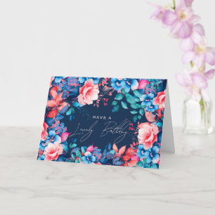 Happy Birthday Garden Floral Pink Navy Blue Karte