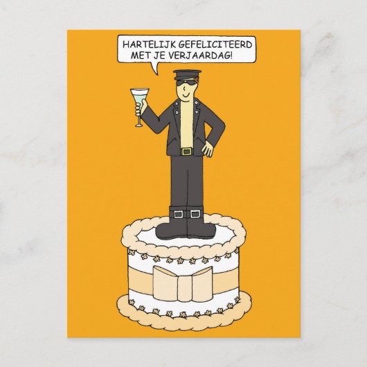 Happy Birthday Gay Dutch Man on Cake Cartoon Postkarte (Vorderseite)
