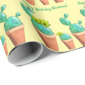 Happy Birthday Gelb Blütengetupfte Kakteen Geschenkpapier (Rolleneckpunkt)