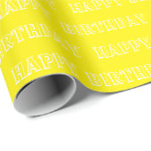 Happy Birthday Gelb Weiß Muster modern niedlich Geschenkpapier (Rolleneckpunkt)