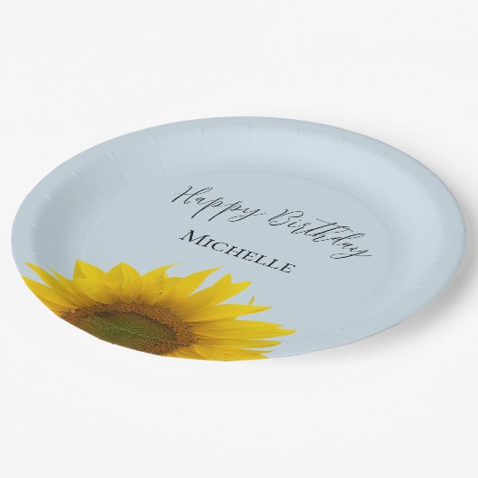 Happy Birthday Gelbe Sonnenblume Elegant Pappteller (Schrägansicht)