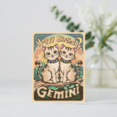 Happy Birthday Gemini Zodiac Sign Cats Postkarte (Stehend Vorderseite)