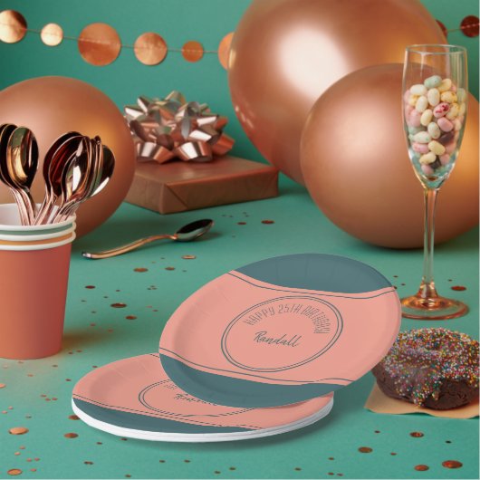 Happy Birthday Geometric Double Circle Aquamarin Pappteller (Multi)