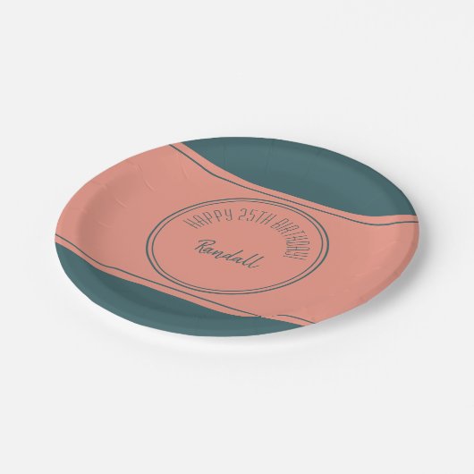 Happy Birthday Geometric Double Circle Aquamarin Pappteller (Schrägansicht)