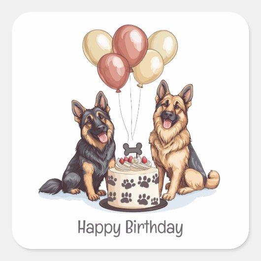 Happy Birthday German Shepherd Hunde Birthday Cake Quadratischer Aufkleber (Vorderseite)