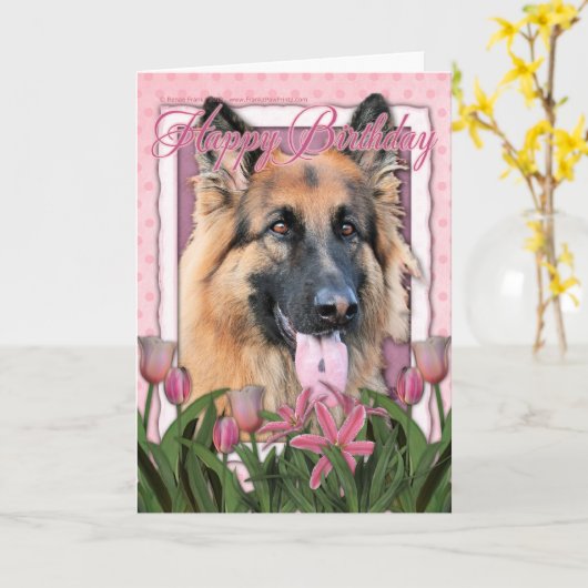Happy Birthday - German Shepherd - Long haarig Karte (Gelbe Blume)