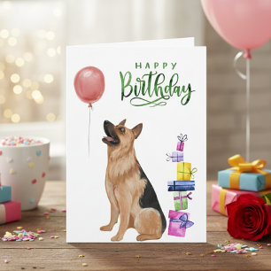 Happy Birthday German Shepherd Watercolor Karte