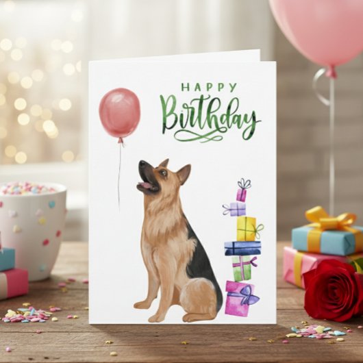 Happy Birthday German Shepherd Watercolor Karte
