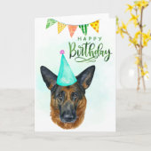 Happy Birthday German Shepherd Watercolor Karte (Gelbe Blume)