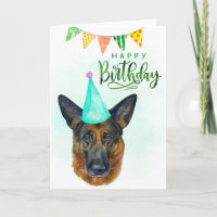Happy Birthday German Shepherd Watercolor