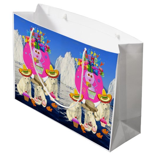 Happy Birthday Geschenk Beutel Polar Bär Große Geschenktüte (Rückseite Schrägansicht)