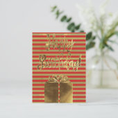Happy Birthday Geschenk Red Gold Typografie Streif Postkarte (Stehend Vorderseite)