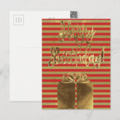 Happy Birthday Geschenk Red Gold Typografie Streif Postkarte (Vorne/Hinten)