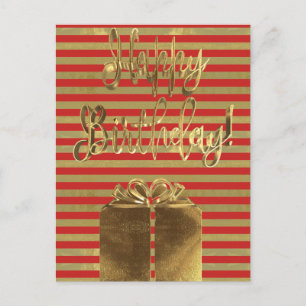 Happy Birthday Geschenk Red Gold Typografie Streif Postkarte