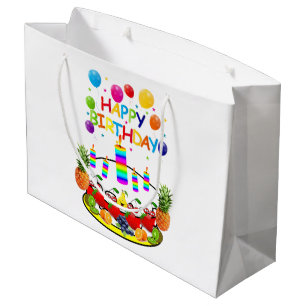 Happy Birthday Geschenk Tasche Fruchtkuchen Kerzen Große Geschenktüte