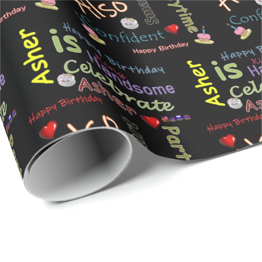 Happy Birthday Geschenk Wrapping Paper Asher Geschenkpapier (Rolleneckpunkt)