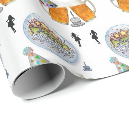 Happy Birthday Geschenk Wrapping Paper Biere Geschenkpapier (Rolleneckpunkt)