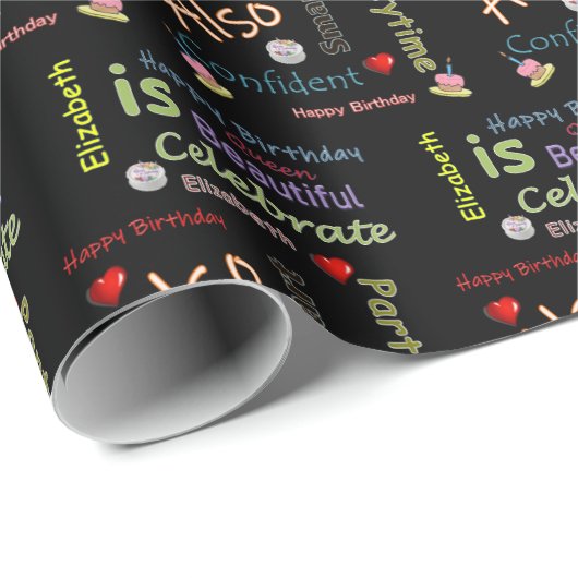 Happy Birthday Geschenk Wrapping Paper Elizabeth Geschenkpapier (Rolleneckpunkt)