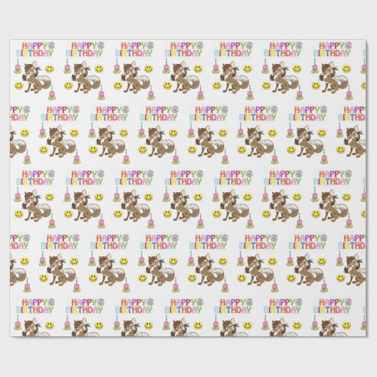 Happy Birthday Geschenk Wrapping Paper Wolf Geschenkpapier (Flach)