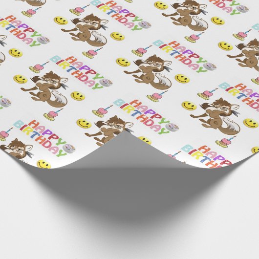 Happy Birthday Geschenk Wrapping Paper Wolf Geschenkpapier (Ecke)