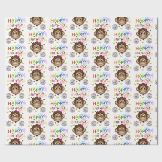 Happy Birthday Geschenk Wrapping Papier Affe Geschenkpapier (Flach)