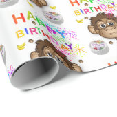 Happy Birthday Geschenk Wrapping Papier Affe Geschenkpapier (Rolleneckpunkt)