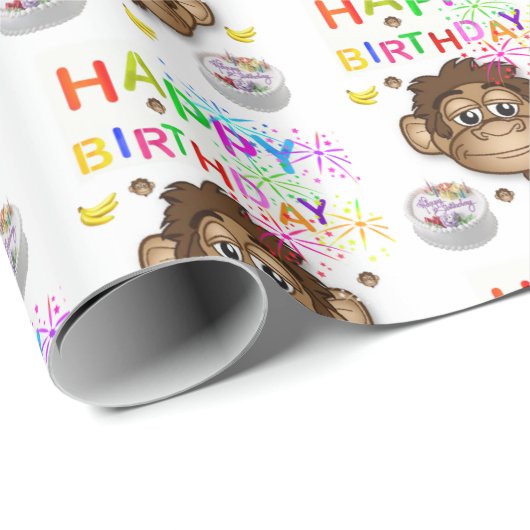 Happy Birthday Geschenk Wrapping Papier Affe Geschenkpapier (Rolleneckpunkt)