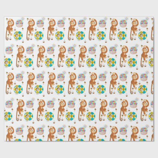 Happy Birthday Geschenk Wrapping Papier Affe zwei  Geschenkpapier (Flach)