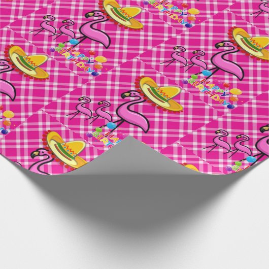 Happy Birthday Geschenk Wrapping Papier Flamingo Geschenkpapier (Ecke)