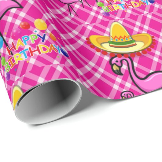 Happy Birthday Geschenk Wrapping Papier Flamingo Geschenkpapier (Rolleneckpunkt)